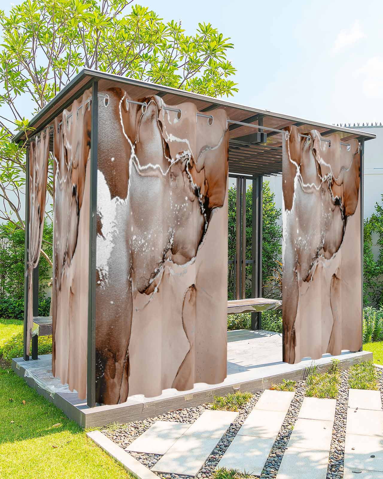 nqOlkjepod Outdoor Curtains for Patio Waterproof, Marble Brown Outdoor ...