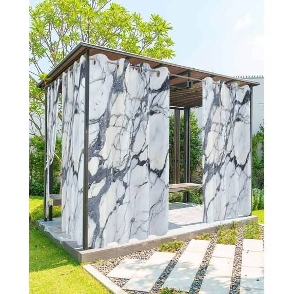 nqOlkjepod Outdoor Curtains for Patio Waterproof, Marble Grey White Outdoor Privacy Panels Grommet, Abstract Modern Geometric Printed Blackout Outside Curtains for Porch/Cabana 54"x108", 1 Panel