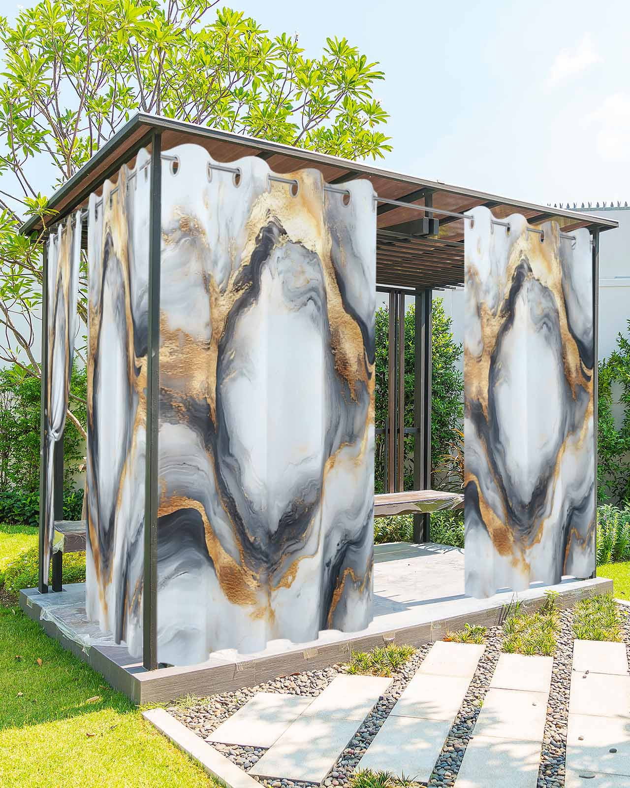 nqOlkjepod Outdoor Curtains for Patio Waterproof, Marble White Yellow ...