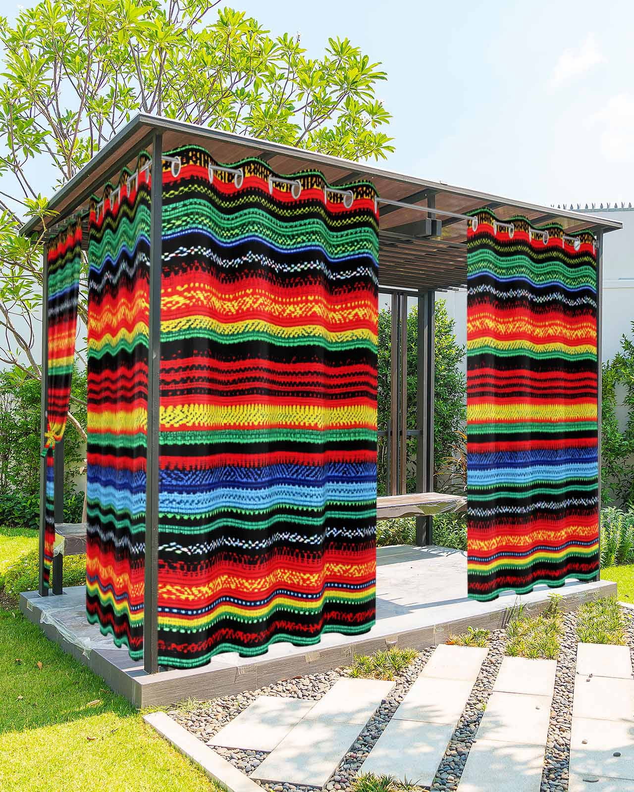 nqOlkjepod Outdoor Curtains for Patio Waterproof, Mexico Stripes Outdoor Privacy Panels Grommet, Colored Abstract Striped Orange Red Boho Blackout Outside Curtains for Porch/Cabana 54"x84", 2 Panels