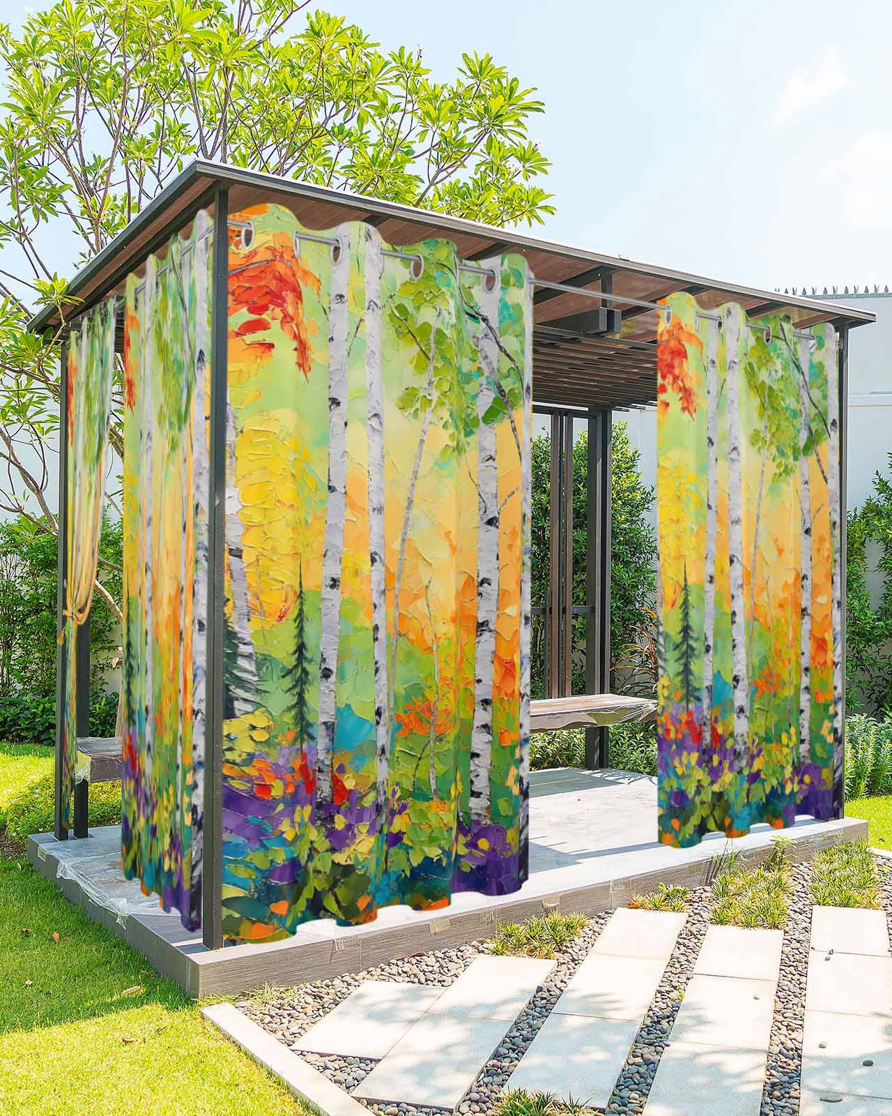 nqOlkjepod Outdoor Curtains for Patio Waterproof, Modern Oil Painting Outdoor Privacy Panels Grommet, Summer Tree Botanical Pink Green Blackout Outside Curtains for Porch/Cabana 54"x84", 2 Panels