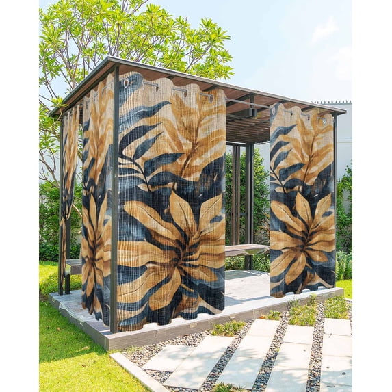 nqOlkjepod Outdoor Curtains for Patio Waterproof, Navy Blue Brown Outdoor Privacy Panels Grommet, Tropical Palm Leaves Vintage Blackout Outside Curtains for Porch/Cabana/Pergola 54"x108", 1 Panel