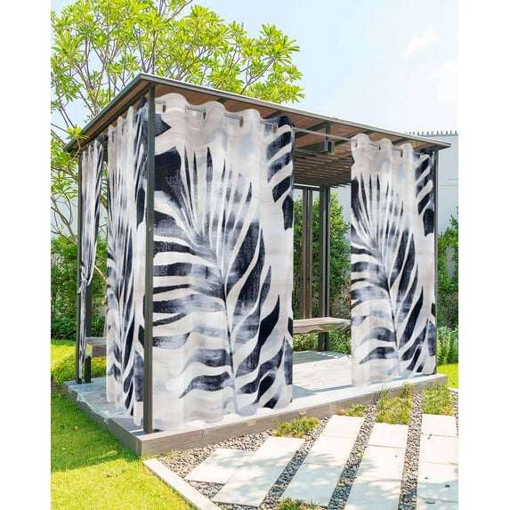 nqOlkjepod Outdoor Curtains for Patio Waterproof, Navy Blue Palm Leaves Outdoor Privacy Panels Grommet, Vintage Tropical Botanical Blackout Outside Curtains for Porch/Cabana/Pergola 54"x84", 1 Panel