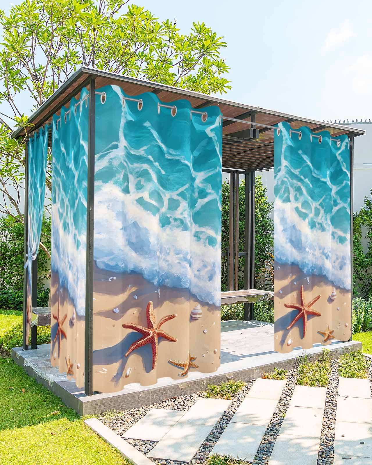 nqOlkjepod Outdoor Curtains for Patio Waterproof, Ocean Beach Outdoor ...