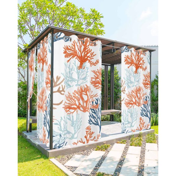 nqOlkjepod Outdoor Curtains for Patio Waterproof, Ocean Coral Outdoor Privacy Panels Grommet, Gradient Orange Blue Brown Sage Green Aqua Blackout Outside Curtains for Porch/Cabana 54"x95", 2 Panels