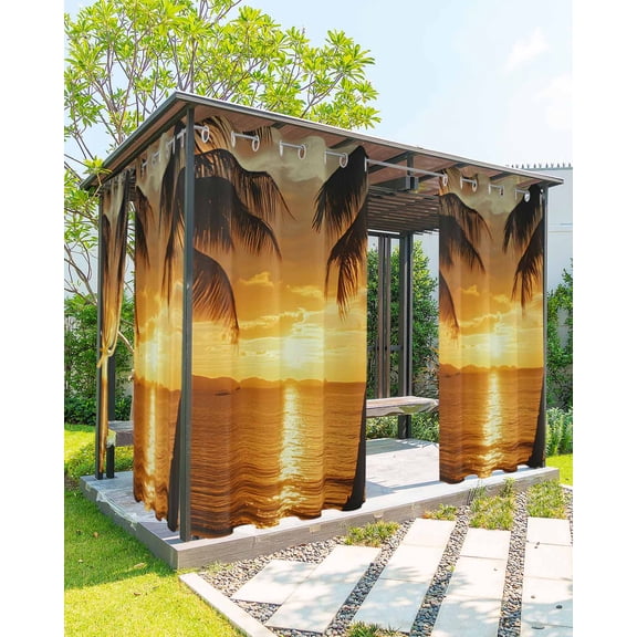 nqOlkjepod Outdoor Curtains for Patio Waterproof, Ocean Sunset Outdoor Privacy Panels Grommet, Palm Tree Beach Coastal Seaside Seashore Blackout Outside Curtains for Porch/Cabana 54"x84", 1 Panel