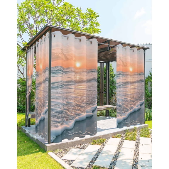 nqOlkjepod Outdoor Curtains for Patio Waterproof, Ocean Sunset Outdoor Privacy Panels Grommet, Summer Beach Shore Sky Sun Scenery Blackout Outside Curtains for Porch/Cabana/Pergola 54"x84", 1 Panel