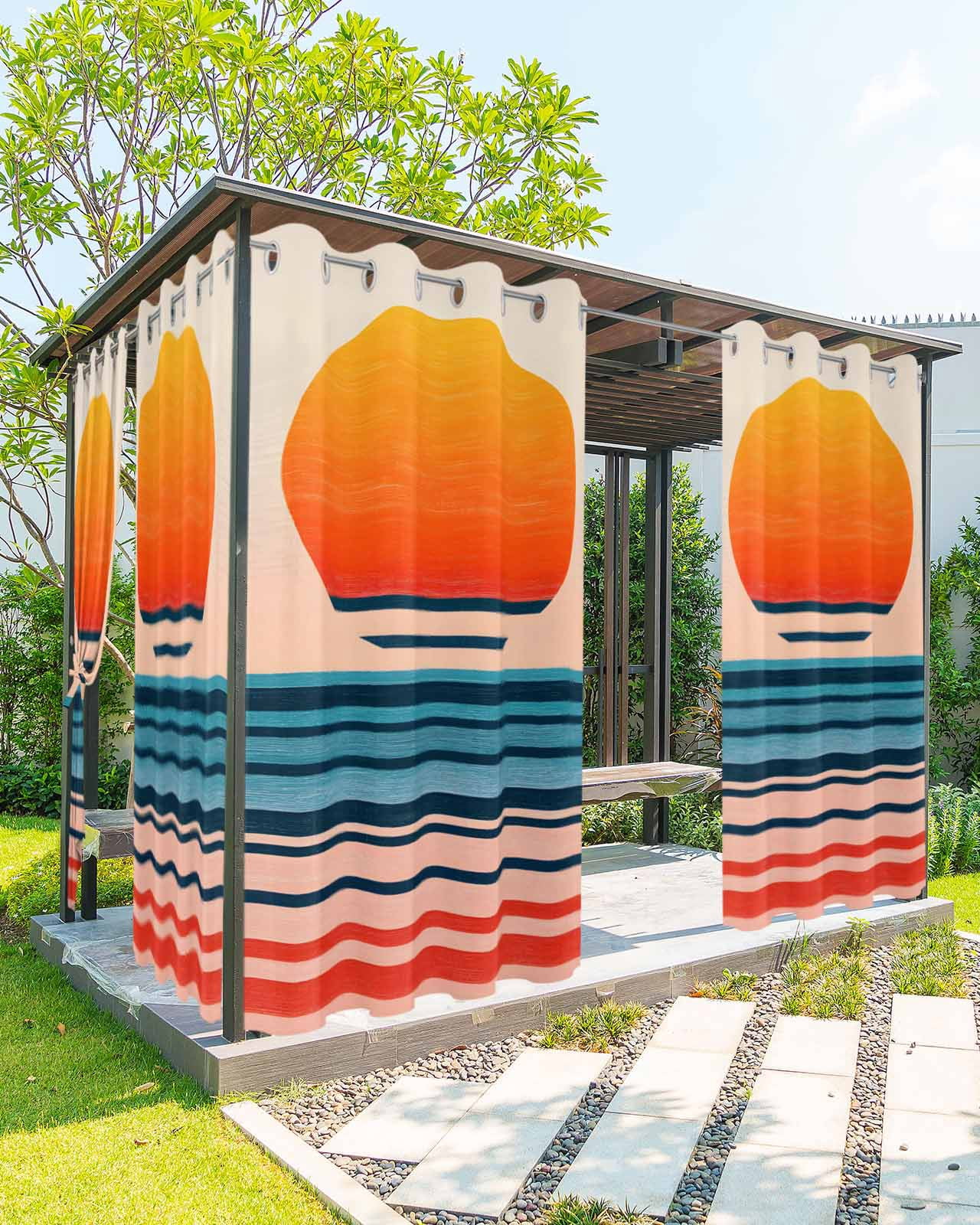 Aperturee Black Orange Fall Waterproof Printed Outdoor Curtains