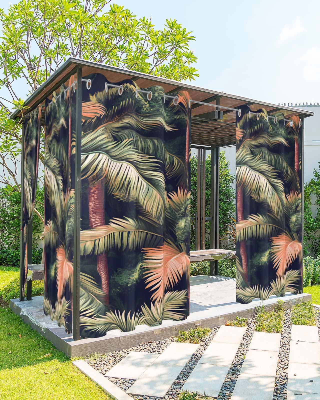nqOlkjepod Outdoor Curtains for Patio Waterproof, Palm Forest Outdoor Privacy Panels Grommet, Country Summer Tropical Plants Forest Blackout Outside Curtains for Porch/Cabana 54"x108", 1 Panel