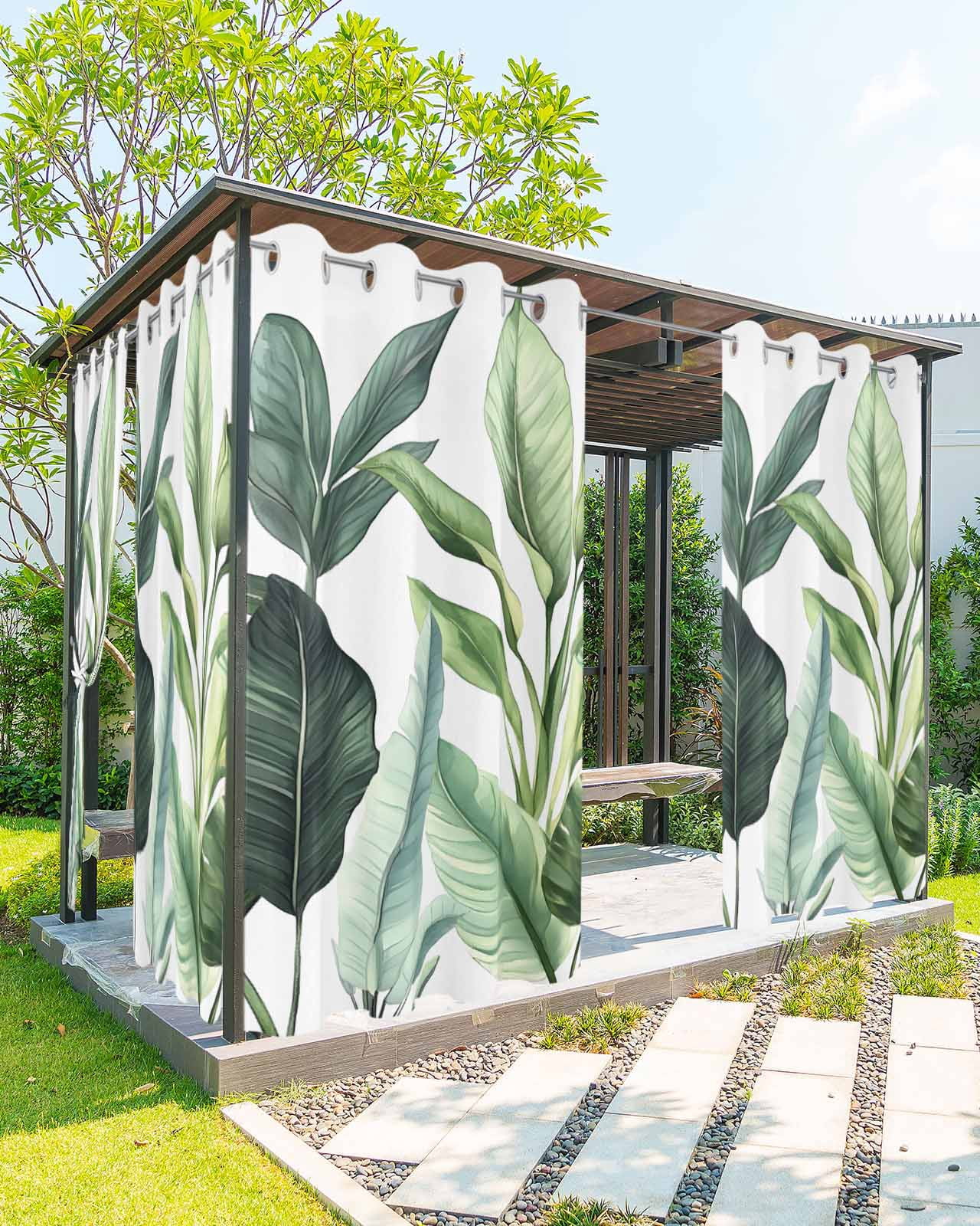 nqOlkjepod Outdoor Curtains for Patio Waterproof, Palm Leaves Outdoor Privacy Panels Grommet, Simple Summer Botanical Tropical Plants Blackout Outside Curtains for Porch/Cabana 54"x84", 2 Panels