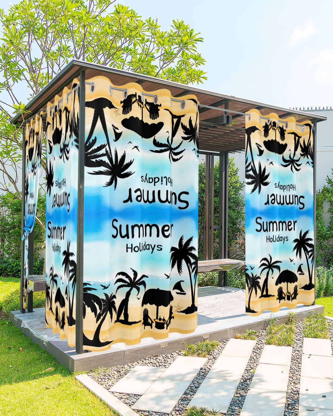 nqOlkjepod Outdoor Curtains for Patio Waterproof, Palm Trees Silhouette Outdoor Privacy Panels Grommet, Summer Coastal Vacation Blackout Outside Curtains for Porch/Cabana/Pergola 54"x95", 1 Panel