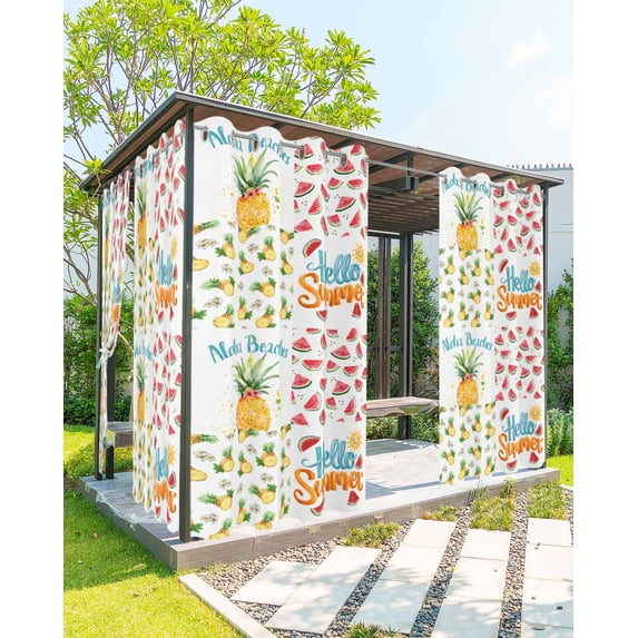 nqOlkjepod Outdoor Curtains for Patio Waterproof, Pineapple Watermelon Outdoor Privacy Panels Grommet, Summer Modern Fruit Watercolor Blackout Outside Curtains for Porch/Cabana 54"x84", 2 Panels