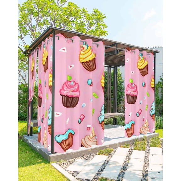 nqOlkjepod Outdoor Curtains for Patio Waterproof, Pink Dessert Outdoor Privacy Panels Grommet, Modern Art Cute Blackout Outside Curtains for Porch/Cabana/Pergola/Gazebo 54"x108", 1 Panel