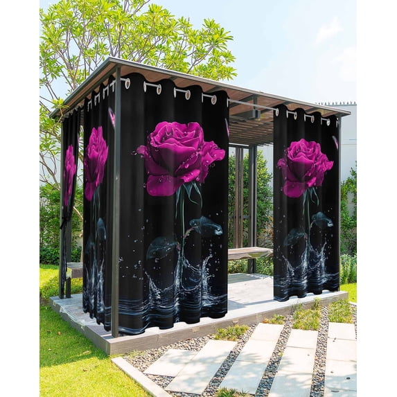 nqOlkjepod Outdoor Curtains for Patio Waterproof, Pink Roses Outdoor Privacy Panels Grommet, Modern Art Splash Flowers Butterfly Blackout Outside Curtains for Porch/Cabana/Pergola 54"x95", 1 Panel