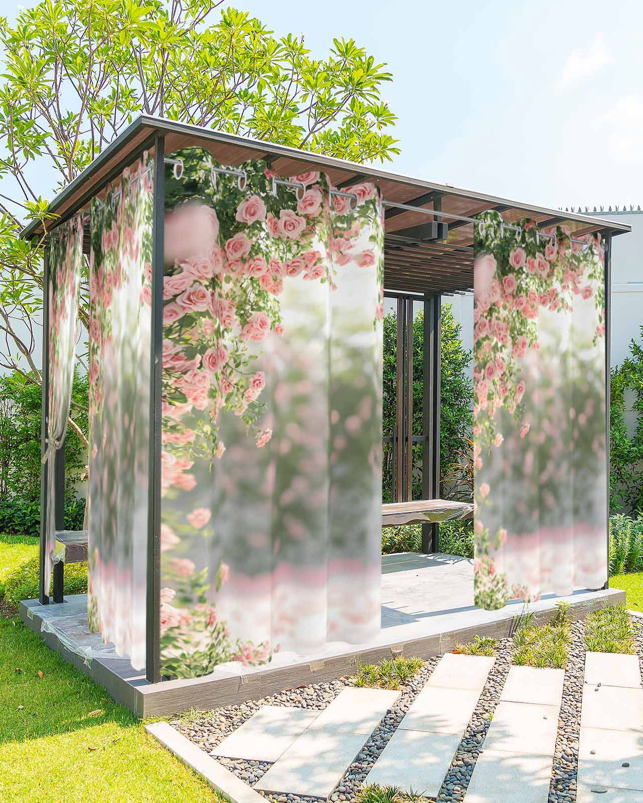 nqOlkjepod Outdoor Curtains for Patio Waterproof, Pink Roses Spring ...
