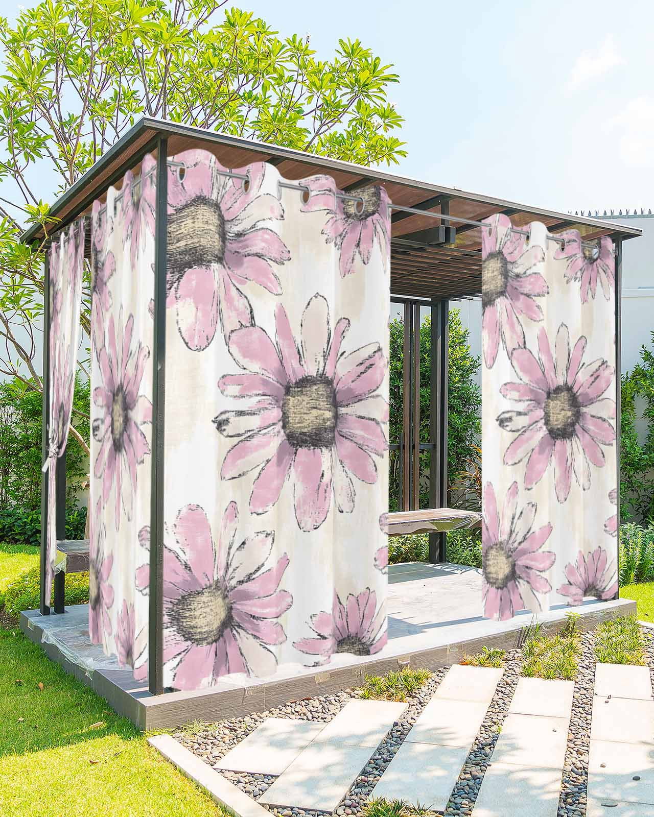 Spring Pulling Curtain nqOlkjepod Outdoor Curtains for Patio Waterproof, Pink Spring Floral ...