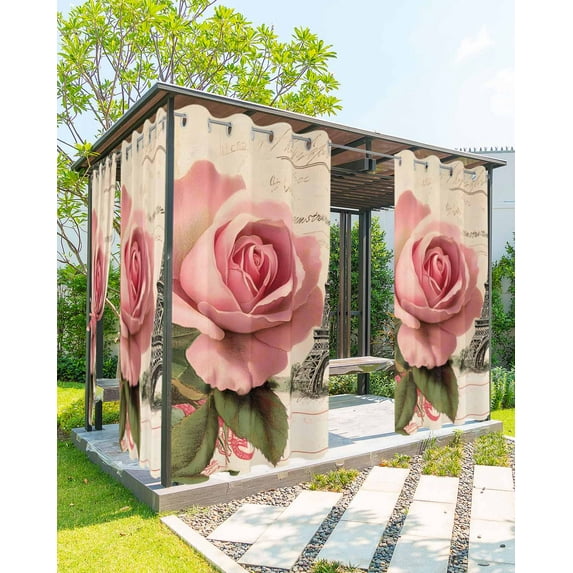 nqOlkjepod Outdoor Curtains for Patio Waterproof, Pink Spring Floral Outdoor Privacy Panels Grommet, Vintage Rose Flower Retro Blackout Outside Curtains for Porch/Cabana/Pergola 54"x84", 2 Panels