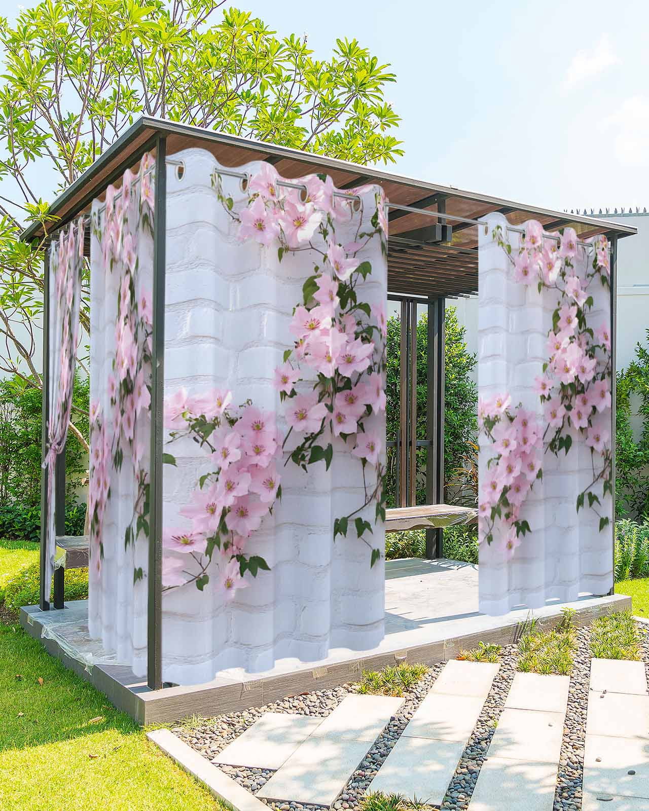 nqOlkjepod Outdoor Curtains for Patio Waterproof, Pink Spring Flowers ...