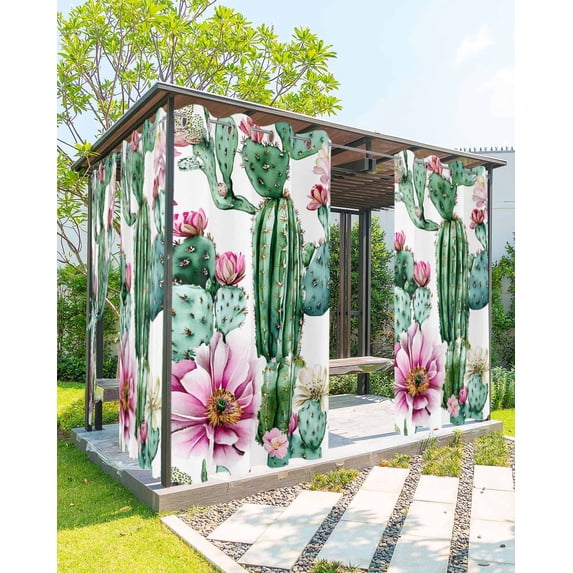 nqOlkjepod Outdoor Curtains for Patio Waterproof, Pink Succulent Outdoor Privacy Panels Grommet, Green Cactus Pastoral Watercolor Blackout Outside Curtains for Porch/Cabana/Pergola 54"x95", 1 Panel
