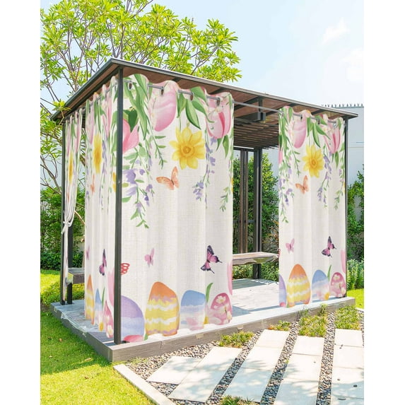 nqOlkjepod Outdoor Curtains for Patio Waterproof, Pink Tulip Flower Easter Outdoor Privacy Panels Grommet, Pastoral Spring Floral Blackout Outside Curtains for Porch/Cabana/Pergola 54"x95", 2 Panels