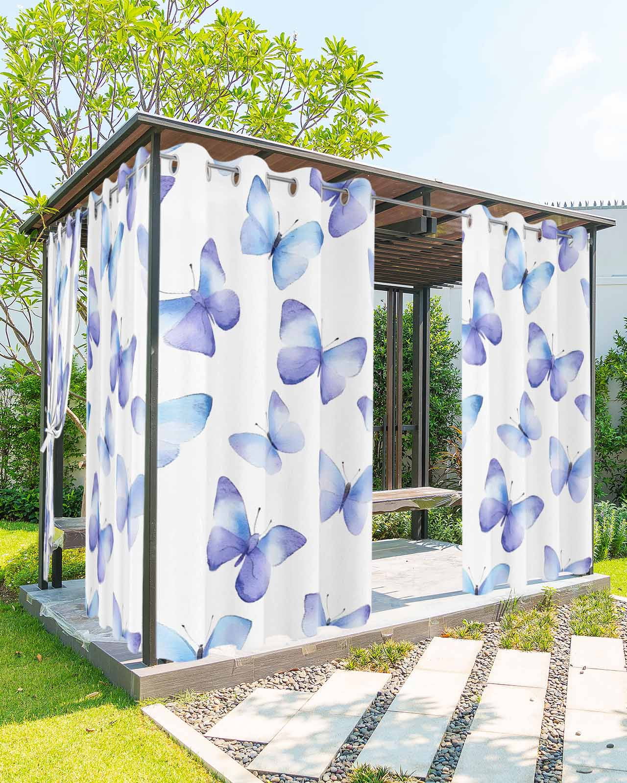 nqOlkjepod Outdoor Curtains for Patio Waterproof, Purple Blue Butterfly ...
