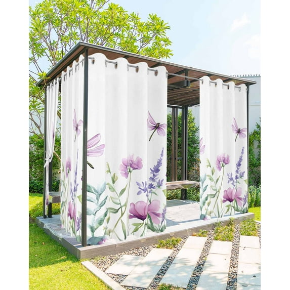 nqOlkjepod Outdoor Curtains for Patio Waterproof, Purple Flowers Outdoor Privacy Panels Grommet, Spring Butterflies Pastoral Blooms Blackout Outside Curtains for Porch/Cabana 54"x108", 2 Panels