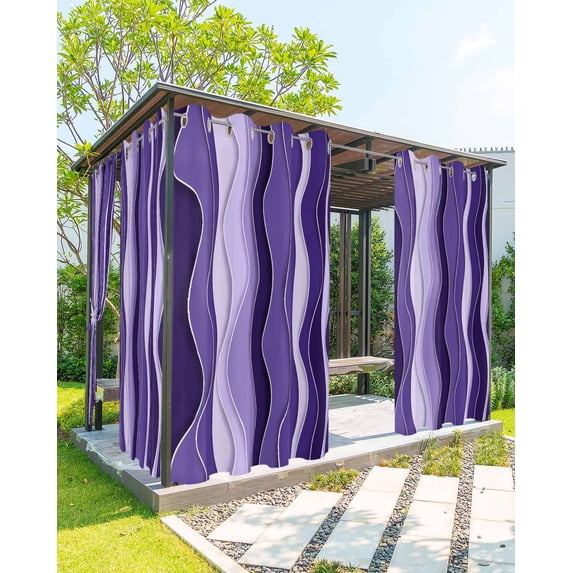 nqOlkjepod Outdoor Curtains for Patio Waterproof, Purple Ombre Outdoor Privacy Panels Grommet, Abstract Art Moire Ocean Waves Blackout Outside Curtains for Porch/Cabana/Pergola 54"x108", 2 Panels