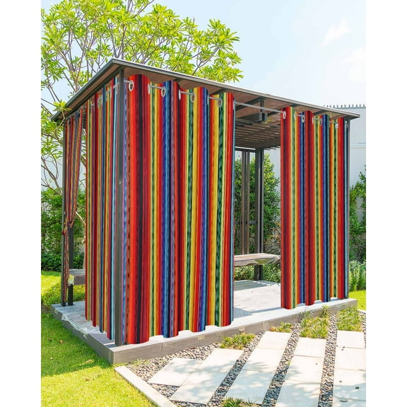 nqOlkjepod Outdoor Curtains for Patio Waterproof, Rainbow Striped Outdoor Privacy Panels Grommet, Boho Ethnic Colorful Lines Minimalist Blackout Outside Curtains for Porch/Cabana 54"x108", 1 Panel