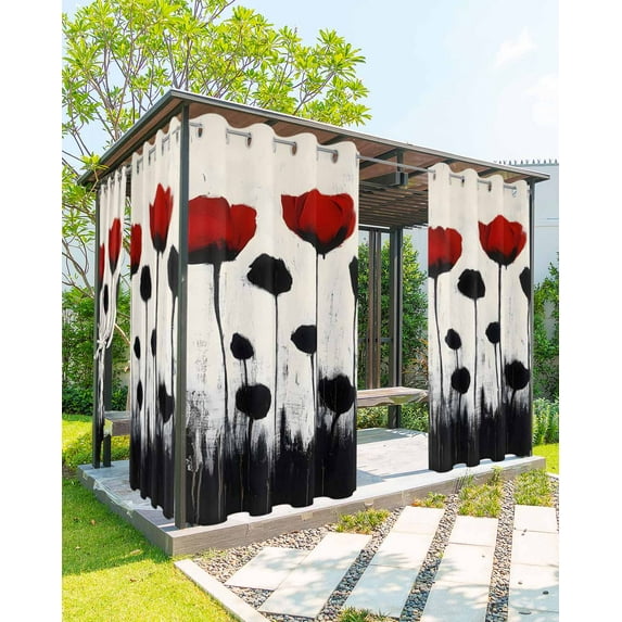 nqOlkjepod Outdoor Curtains for Patio Waterproof, Red Black Floral Outdoor Privacy Panels Grommet, Vintage Rustic Oil Painting Flowers Blackout Outside Curtains for Porch/Cabana 54"x108", 2 Panels