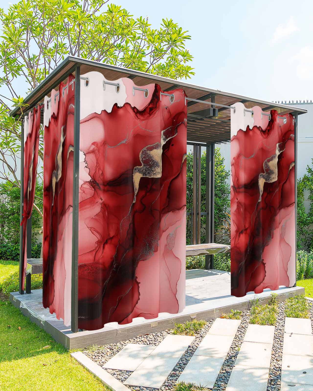 nqOlkjepod Outdoor Curtains for Patio Waterproof, Red Marble Outdoor ...