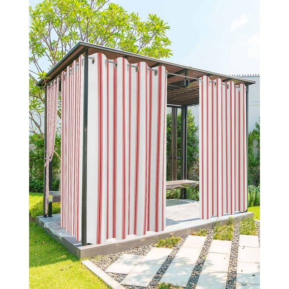 nqOlkjepod Outdoor Curtains for Patio Waterproof, Red Striped Outdoor Privacy Panels Grommet, Red White Stripes Farmhouse Blackout Outside Curtains for Porch/Cabana/Pergola/Gazebo 54"x108", 1 Panel