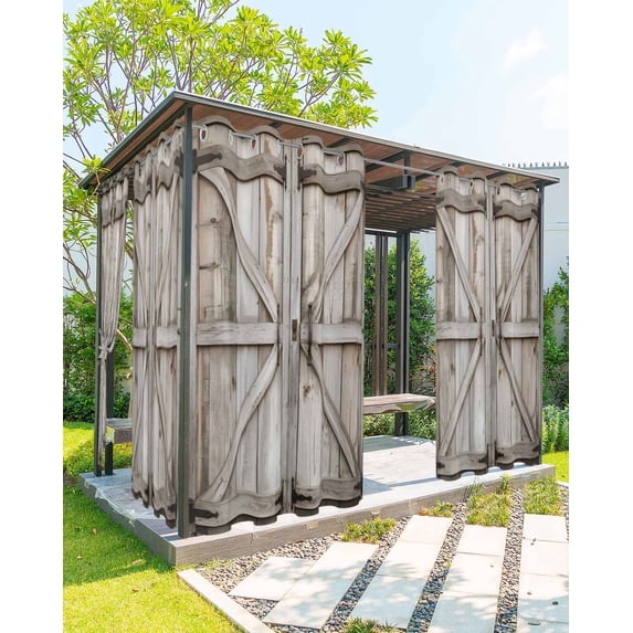 nqOlkjepod Outdoor Curtains for Patio Waterproof, Retro Brown Door Outdoor Privacy Panels Grommet, Pastoral Vintage Wooden Door Blackout Outside Curtains for Porch/Cabana/Pergola 54"x108", 2 Panels