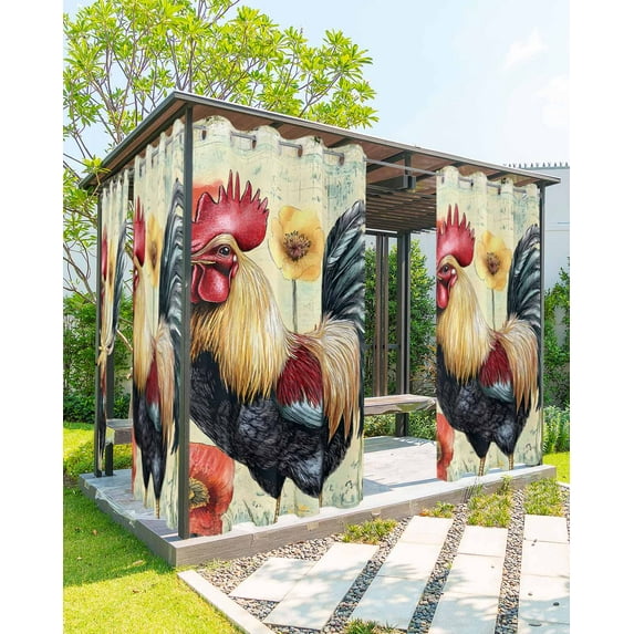 nqOlkjepod Outdoor Curtains for Patio Waterproof, Retro Rooster Outdoor Privacy Panels Grommet, Spring Floral Watercolor Farmhouse Animals Blackout Outside Curtains for Porch/Cabana 54"x84", 1 Panel