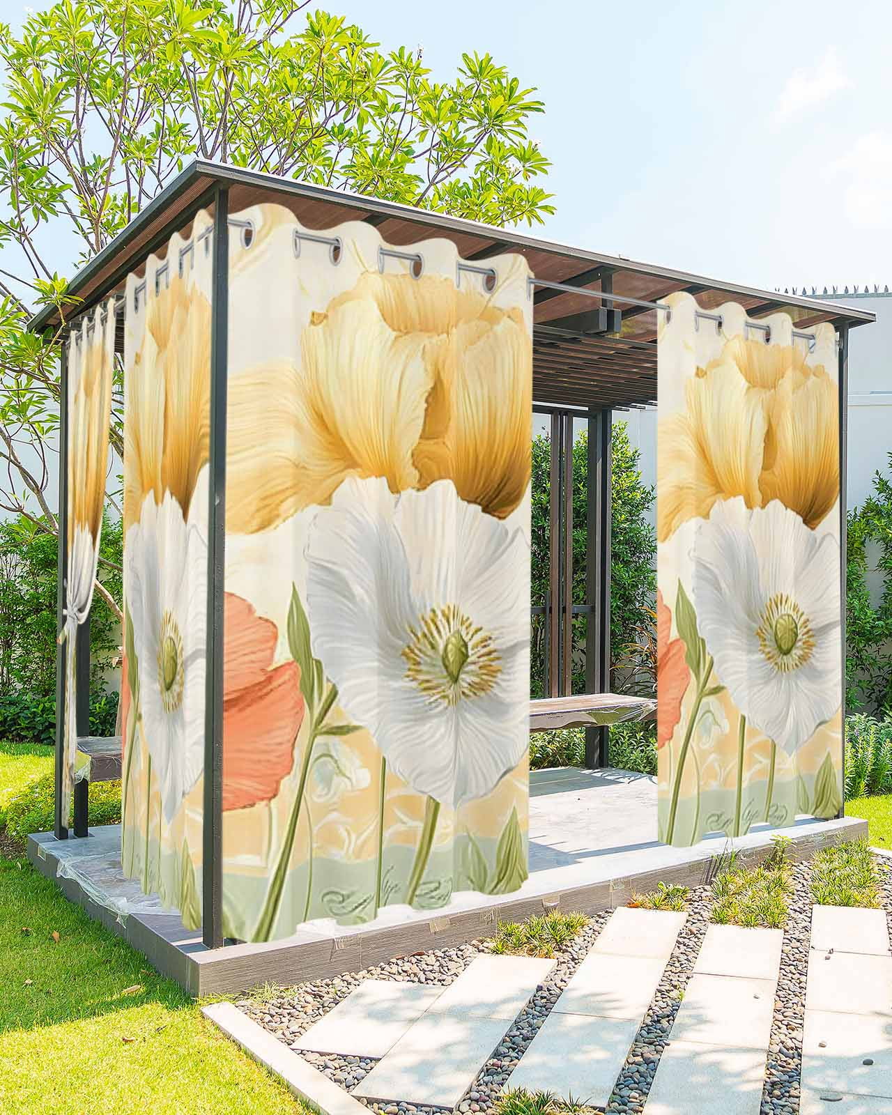 Spring Pulling Curtain nqOlkjepod Outdoor Curtains for Patio Waterproof, Retro Spring Floral ...