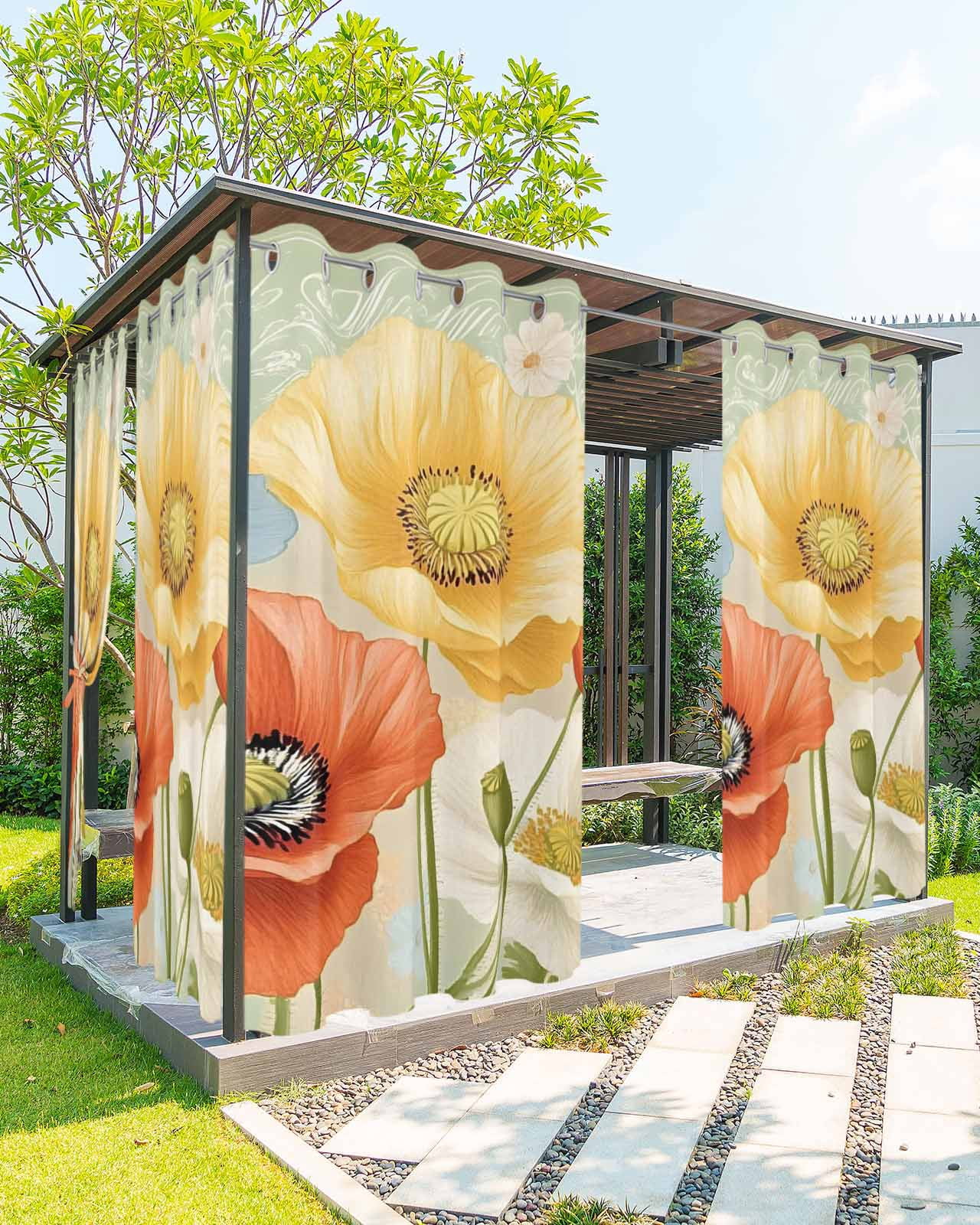 nqOlkjepod Outdoor Curtains for Patio Waterproof, Retro Spring Floral Outdoor Privacy Panels Grommet, Watercolor Summer Flower Farmhouse Blackout Outside Curtains for Porch/Cabana 54"x95", 1 Panel