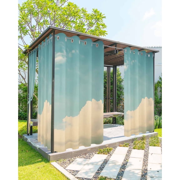 nqOlkjepod Outdoor Curtains for Patio Waterproof, Retro Teal Cloudy Sky Outdoor Privacy Panels Grommet, Farmhouse White Clouds Landscape Blackout Outside Curtains for Porch/Cabana 54"x95", 2 Panels