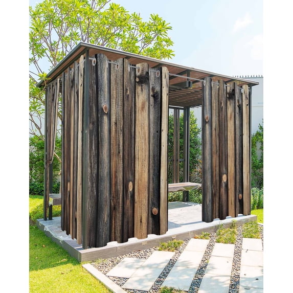 nqOlkjepod Outdoor Curtains for Patio Waterproof, Retro Wooden Outdoor Privacy Panels Grommet, Modernism Vintage Black Brown Blackout Outside Curtains for Porch/Cabana/Pergola 54"x108", 1 Panel