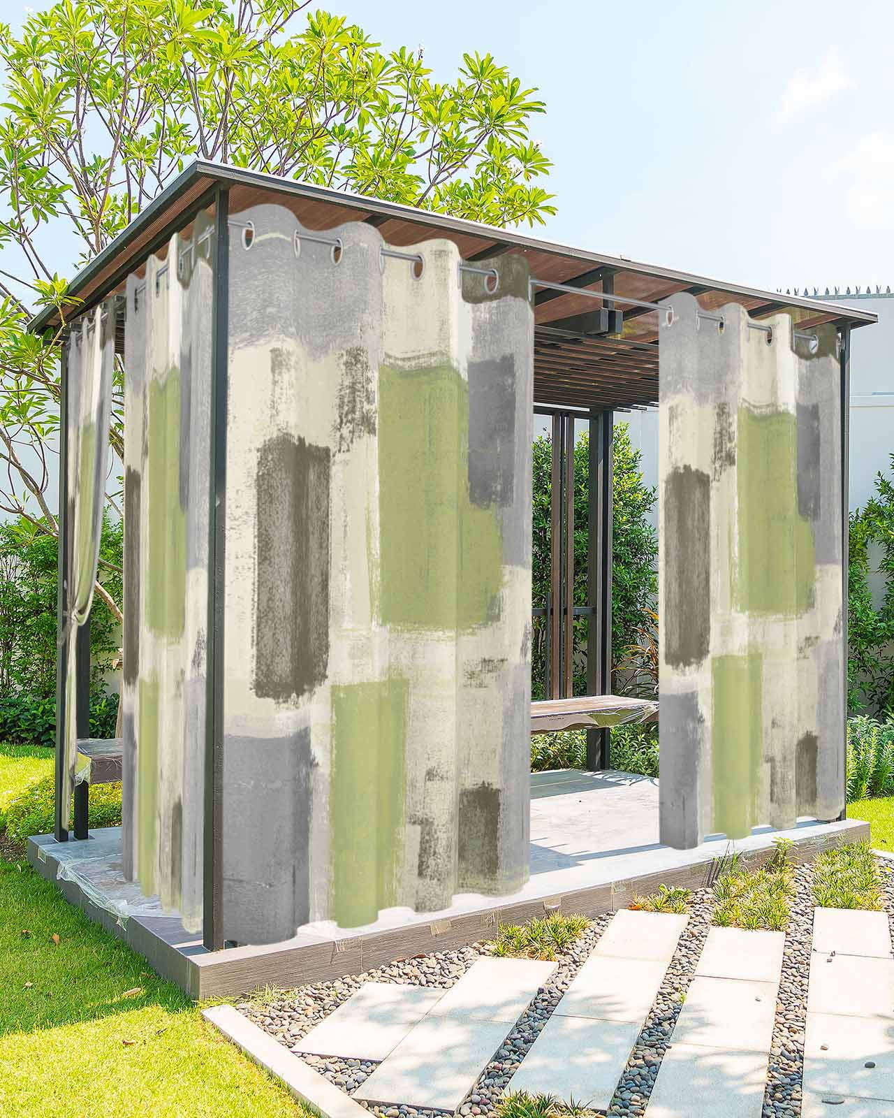 nqOlkjepod Outdoor Curtains for Patio Waterproof, Sage Green Ombre Outdoor Privacy Panels Grommet, Retro Abstract Mottled Geometric Blackout Outside Curtains for Porch/Cabana 54"x84", 2 Panels