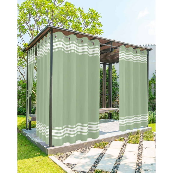 nqOlkjepod Outdoor Curtains for Patio Waterproof, Sage Green Outdoor Privacy Panels Grommet, Farmhouse Sage Green White Striped Blackout Outside Curtains for Porch/Cabana/Pergola 54"x95", 1 Panel