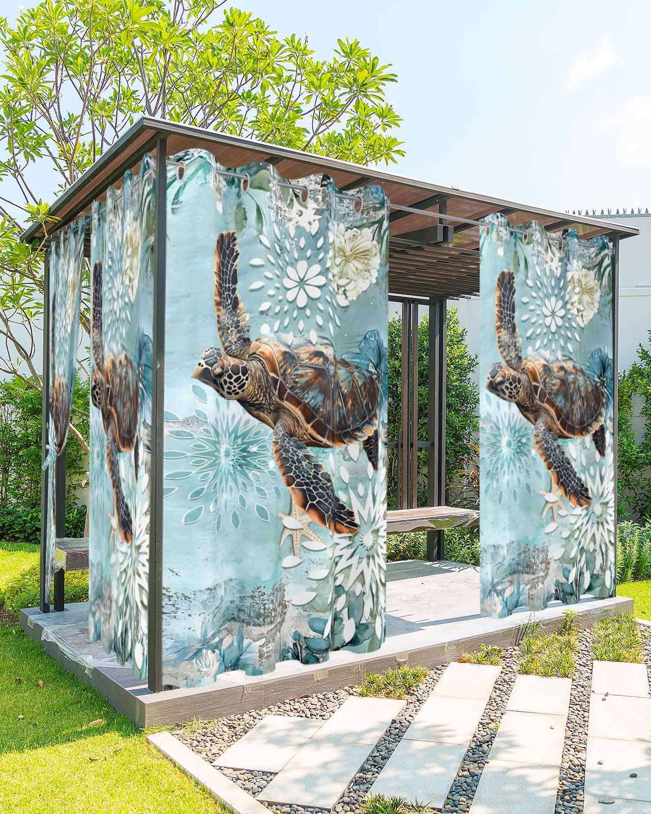 Turtle Panel Railing nqOlkjepod Outdoor Curtains for Patio Waterproof, Sea Turtle Coastal ...