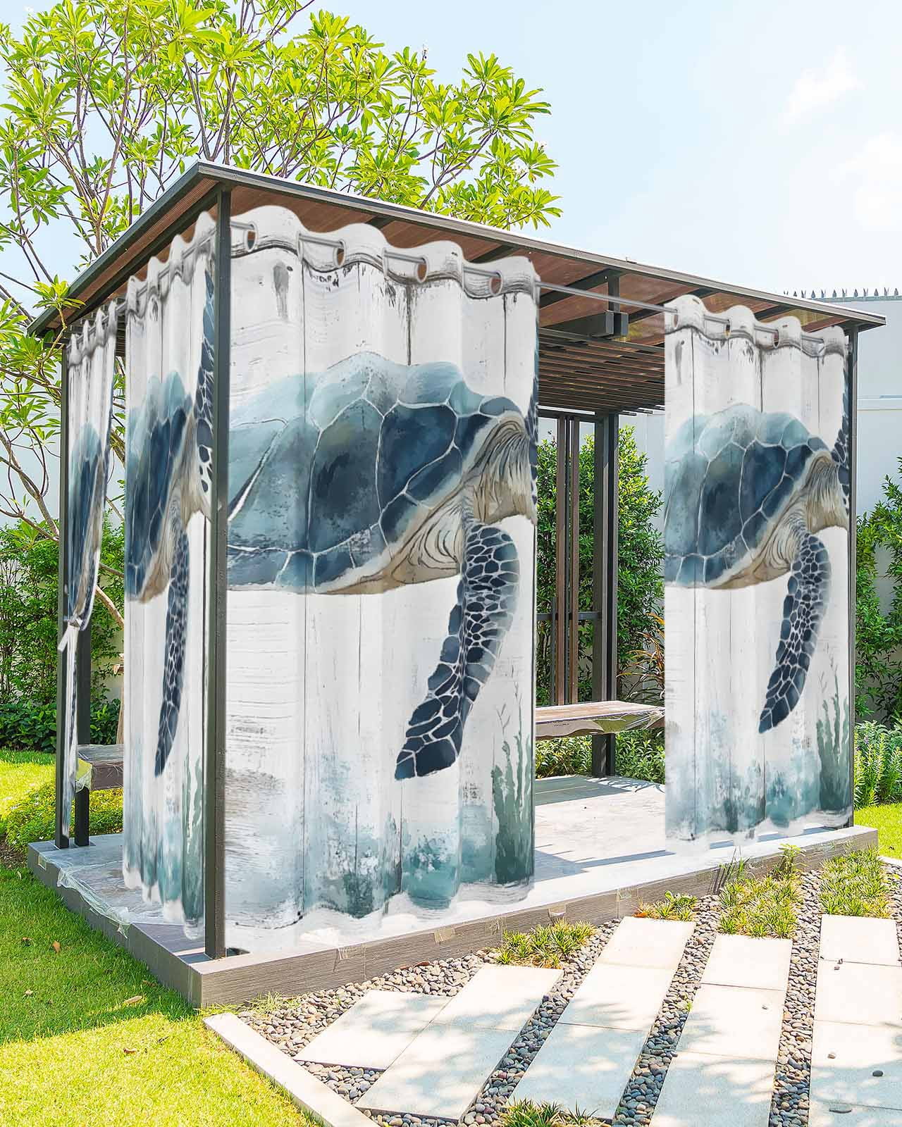 Turtle Panel Railing nqOlkjepod Outdoor Curtains for Patio Waterproof, Sea Turtle Teal Blue ...