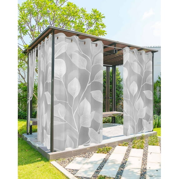 nqOlkjepod Outdoor Curtains for Patio Waterproof, Silver Gray Leaves Outdoor Privacy Panels Grommet, Vintage Abstract Branch Botanical Blackout Outside Curtains for Porch/Cabana 54"x95", 1 Panel