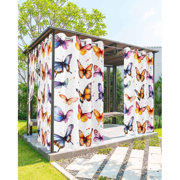 nqOlkjepod Outdoor Curtains for Patio Waterproof, Spring Butterfly Outdoor Privacy Panels Grommet, Summer Watercolor Farmhouse Blackout Outside Curtains for Porch/Cabana/Pergola 54"x84", 2 Panels