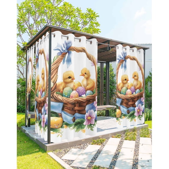 nqOlkjepod Outdoor Curtains for Patio Waterproof, Spring Easter Outdoor Privacy Panels Grommet, Colorful Floral Botanical Eggs Chicken Blackout Outside Curtains for Porch/Cabana 54"x95", 1 Panel