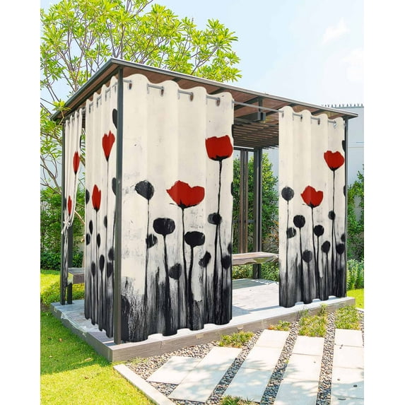 nqOlkjepod Outdoor Curtains for Patio Waterproof, Spring Floral Outdoor Privacy Panels Grommet, Botanical Oil Painting Red Black Flowers Blackout Outside Curtains for Porch/Cabana 54"x95", 1 Panel