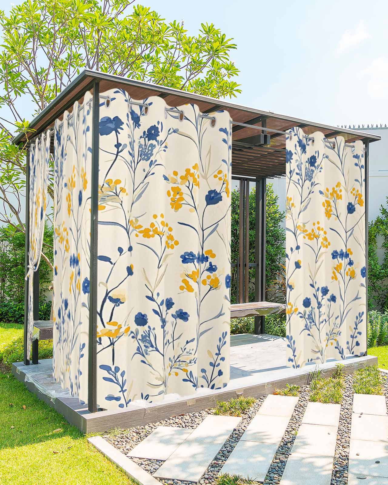 nqOlkjepod Outdoor Curtains for Patio Waterproof, Spring Flowers Outdoor Privacy Panels Grommet, Farmhouse Pastoral Botanical Herbs Blackout Outside Curtains for Porch/Cabana 54"x84", 1 Panel
