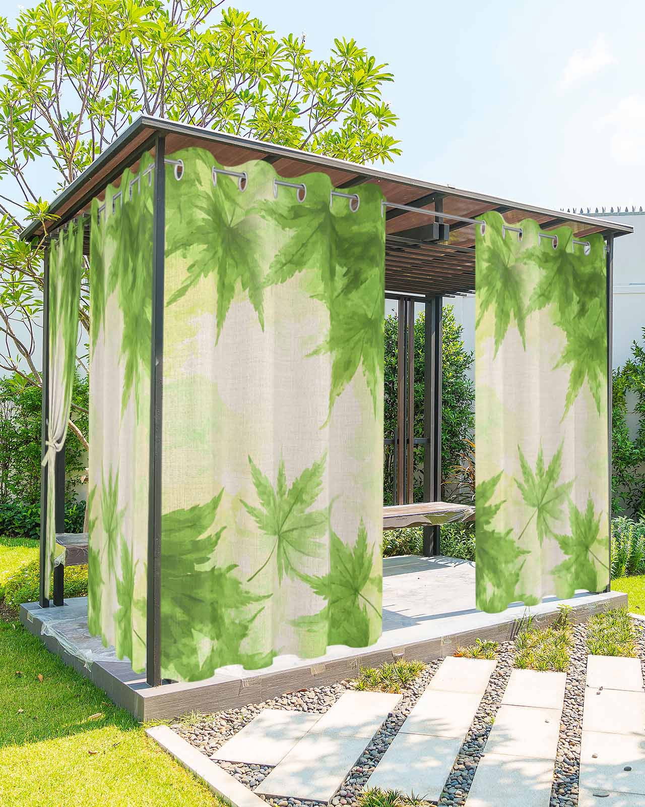 nqOlkjepod Outdoor Curtains for Patio Waterproof, Spring Green Leaves Outdoor Privacy Panels Grommet, Beige Retro Country Botanical Farm Blackout Outside Curtains for Porch/Cabana 54"x108", 1 Panel