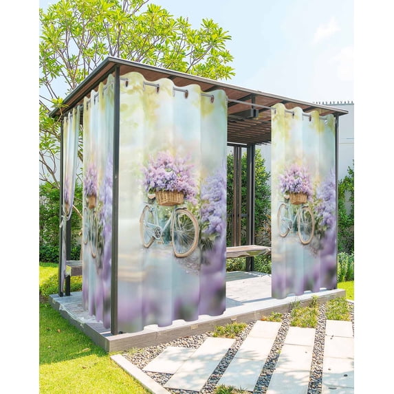 nqOlkjepod Outdoor Curtains for Patio Waterproof, Spring Purple Lavender Outdoor Privacy Panels Grommet, Flowers Bike Pastoral Country Blackout Outside Curtains for Porch/Cabana 54"x84", 2 Panels