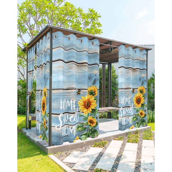 nqOlkjepod Outdoor Curtains for Patio Waterproof, Spring Sunflower Outdoor Privacy Panels Grommet, Bee Wooden Grain Country Rustic Blackout Outside Curtains for Porch/Cabana/Pergola 54"x84", 1 Panel