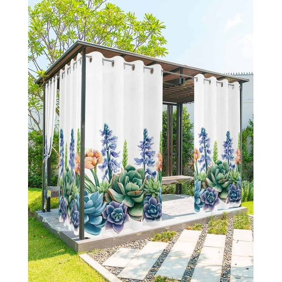 nqOlkjepod Outdoor Curtains for Patio Waterproof, Summer Botanical Succulents Outdoor Privacy Panels Grommet, Watercolor Spring Floral Blackout Outside Curtains for Porch/Cabana 54"x108", 2 Panels